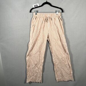 Project Rebel Pants Women Medium Tan White Striped Cotton Elastic Waist Wideleg